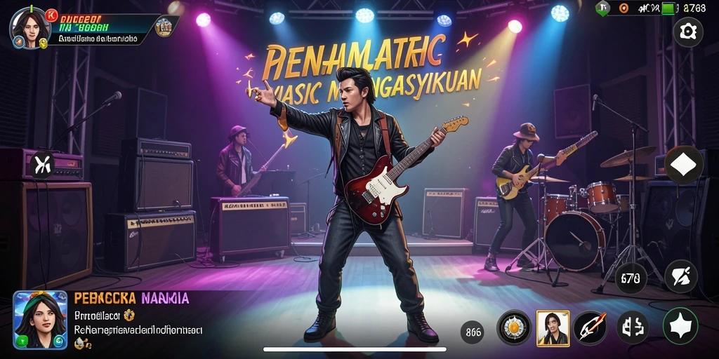 Tampilan gameplay menarik dalam 8768 dengan berbagai pilihan lagu.