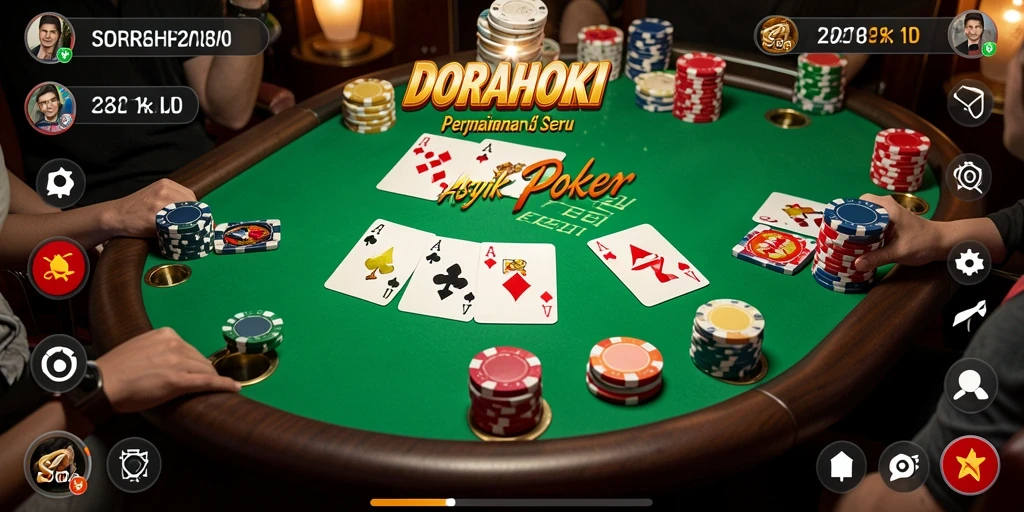 Tampilan menarik dari gameplay Poker DORAHOKI dengan fitur interaktif.