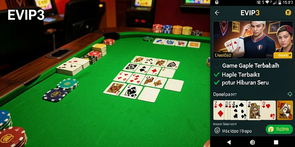 Screenshot EVIP3 menampilkan gameplay Gaple yang seru dan interaktif.