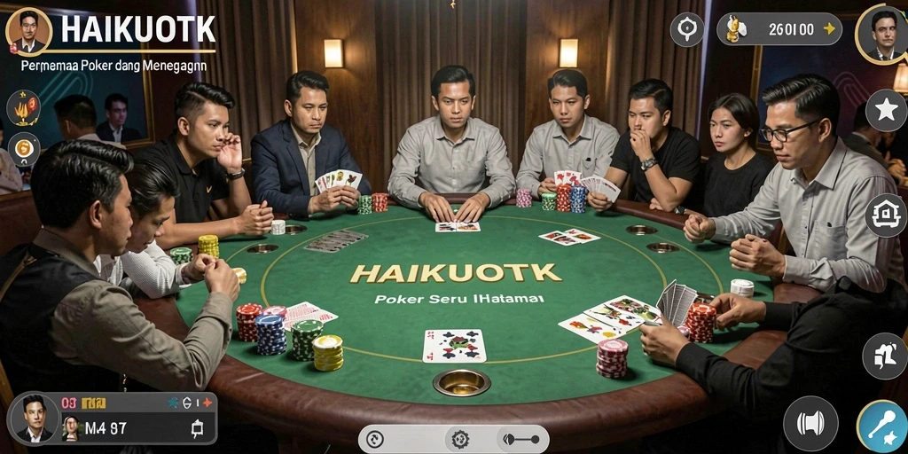 Screenshot utama HAIKUOTK menampilkan gameplay poker yang mendebarkan.