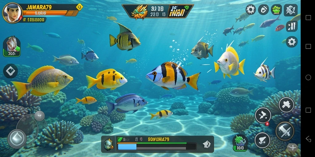 Gameplay JAWARA79 menampilkan aksi Tembak Ikan yang seru dan kompetitif.