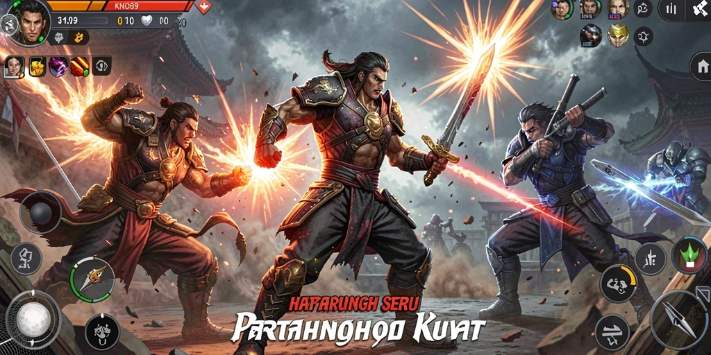 Tampilan menegangkan dari pertarungan KNO89 antara karakter yang kuat.