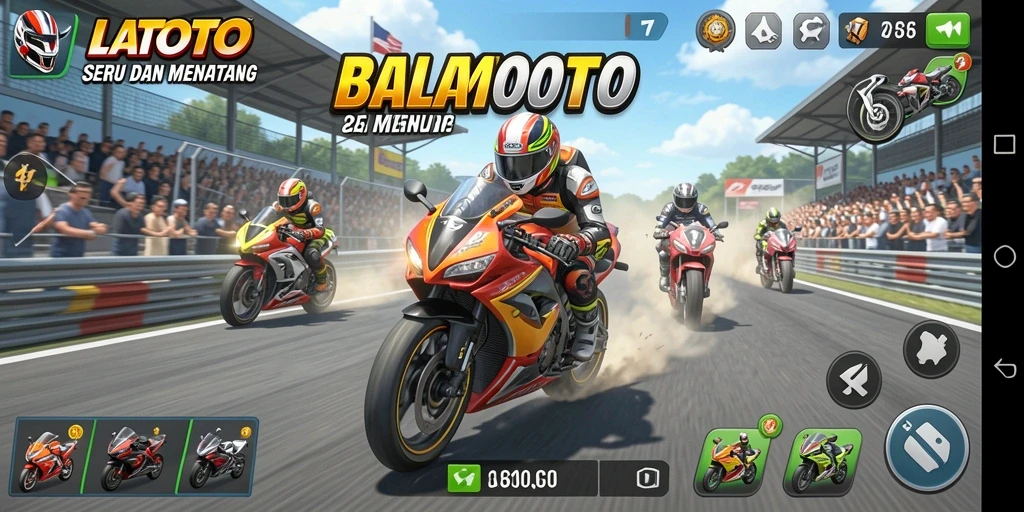 Tampilan gameplay LATOTO yang mendebarkan saat balapan motor di trek.