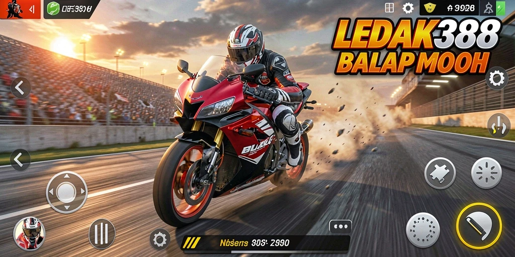 Gameplay LEDAK388 menunjukkan balapan motor yang mendebarkan dan penuh aksi.