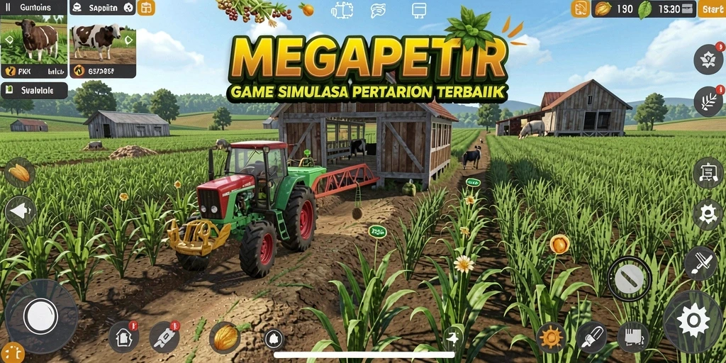 Tampilan gameplay MEGAPETIR yang menampilkan aktivitas pertanian.