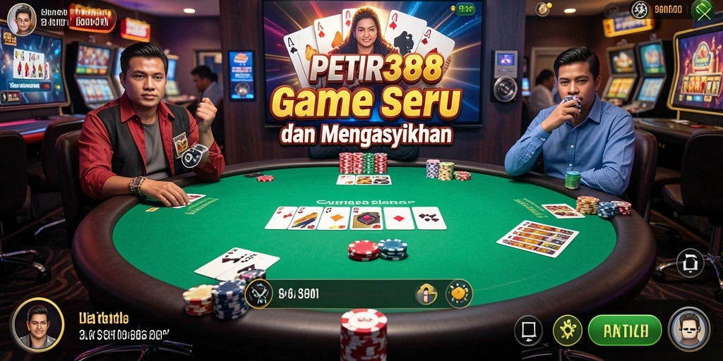 Screenshot utama PETIR388 menampilkan aksi seru dalam permainan Poker.