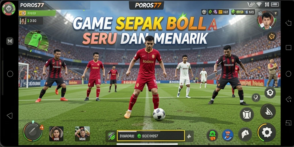 Tampilan gameplay seru dari POROS77 yang menampilkan pertandingan sepak bola.
