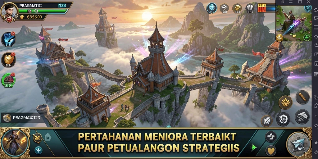 Tampilan gameplay menarik dari PRAGMATIC123 dengan berbagai menara pertahanan.