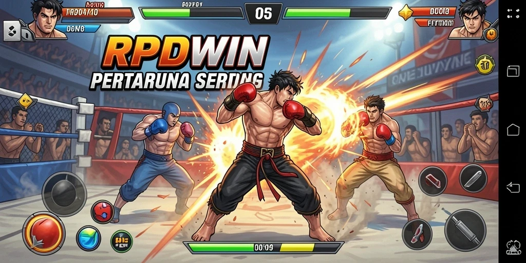 Screenshot RPIDWIN menampilkan aksi pertarungan yang intens dan karakter beragam.