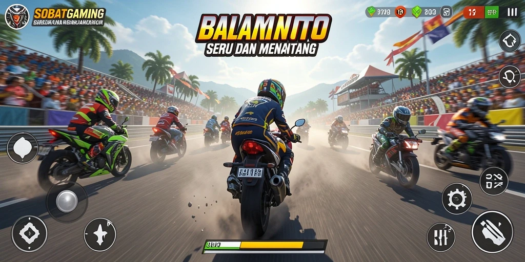 Gameplay balapan motor yang seru dan menegangkan.