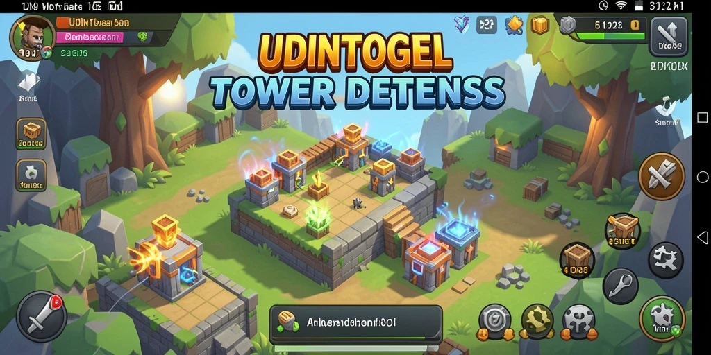 Tampilan gameplay menegangkan di UDINTOGEL dengan strategi Tower Defense.