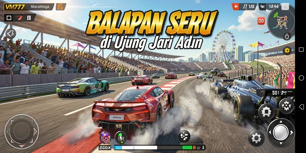 Tampilan gameplay balapan yang mengasyikkan di VM777.